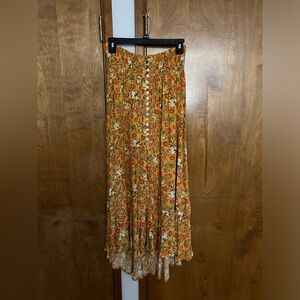 mustard yellow long skirt, flower design